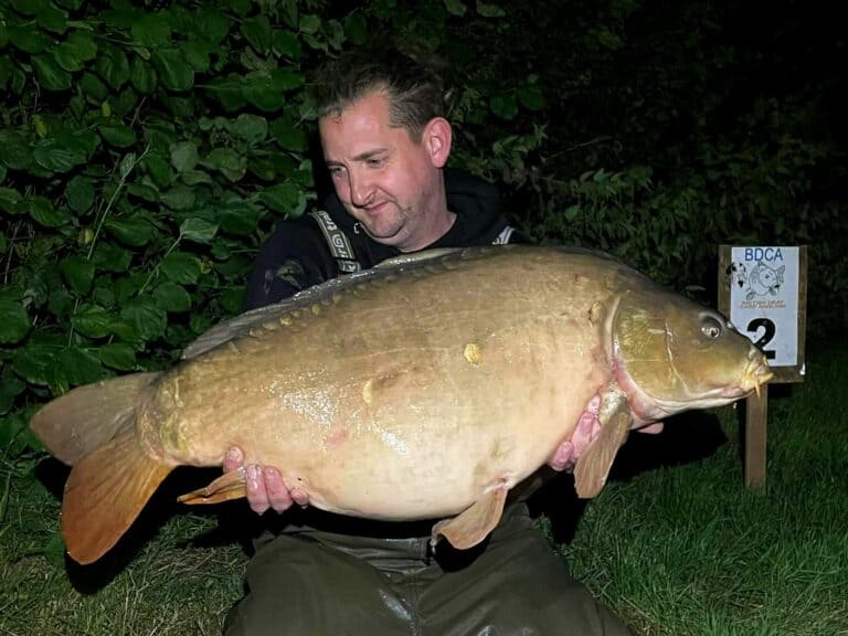 Jamie Doolan with a mirror carp weighing 36 lb 0 oz